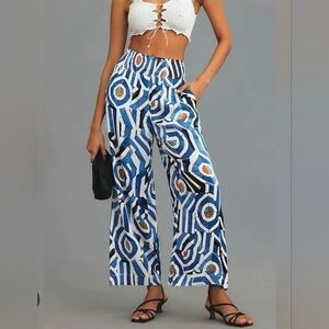 Anthropologie Maeve The Saria Smocked Wide-leg Pants Sz Medium Boho Palazzo